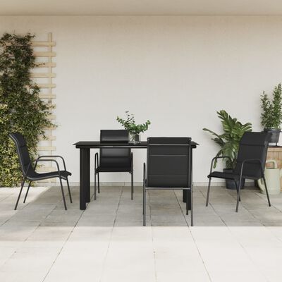 vidaXL 5 Piece Garden Dining Set Black Steel and Textilene