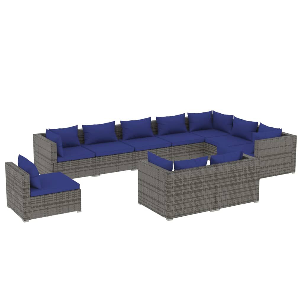 vidaXL 10 Piece Garden Lounge Set with Cushions Poly Rattan Grey