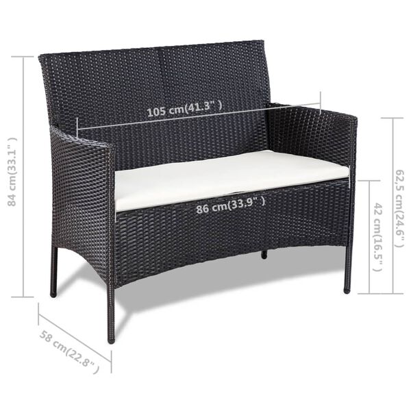 vidaXL Garden Sofa Set 7 Pieces Poly Rattan Black and Cream White