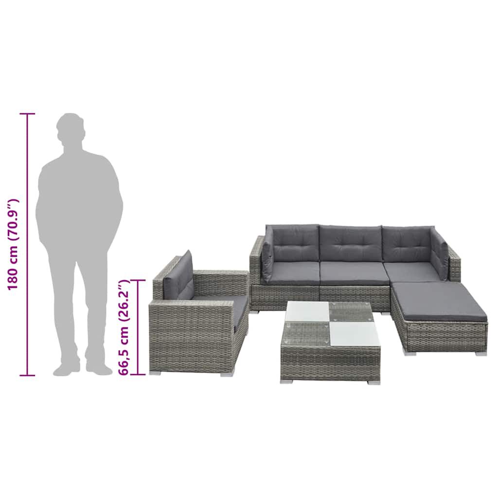 vidaXL 6 Piece Garden Lounge Set with Cushions Poly Rattan Grey