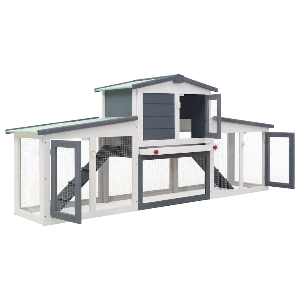 vidaXL Outdoor Large Rabbit Hutch Grey and White 201x45x85 cm Wood