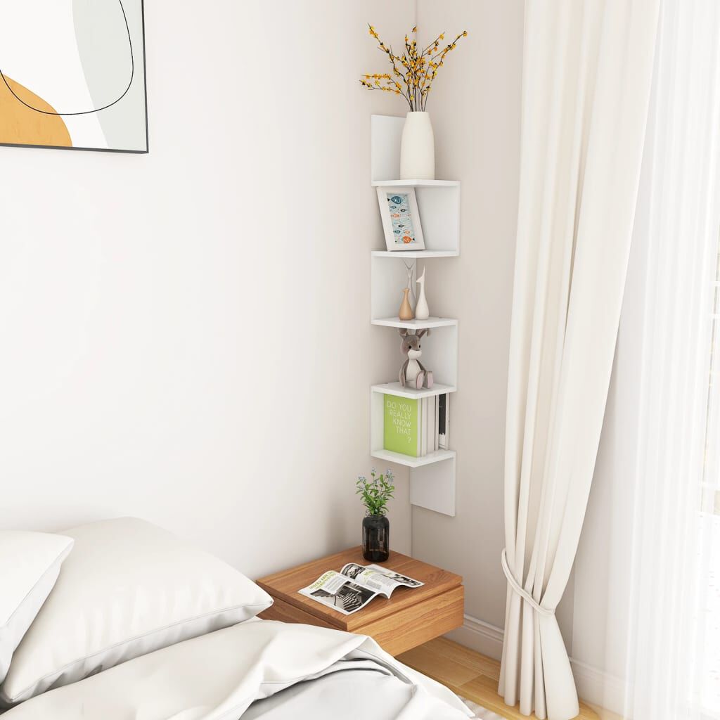 vidaXL Wall Corner Shelf White 20x20x127.5 cm Engineered Wood