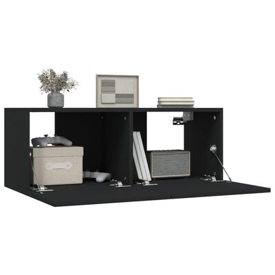 vidaXL TV Cabinets 2 pcs Black 80x30x30 cm Engineered Wood, black vidaXL TV Cabinets 2 pcs Black 80x30x30 cm Engineered Wood