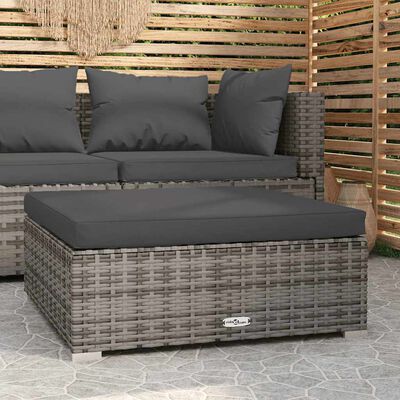 vidaXL Garden Footrest with Cushion Grey 70x70x30 cm Poly Rattan, grey and anthracite vidaXL Garden Footrest with Cushion Grey 70x70x30 cm Poly Rattan
