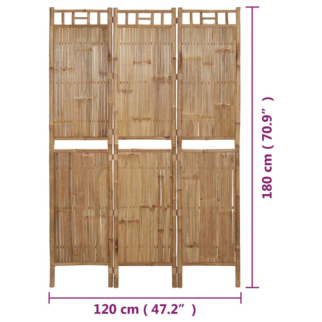 vidaXL 3-Panel Room Divider Bamboo 120x180 cm