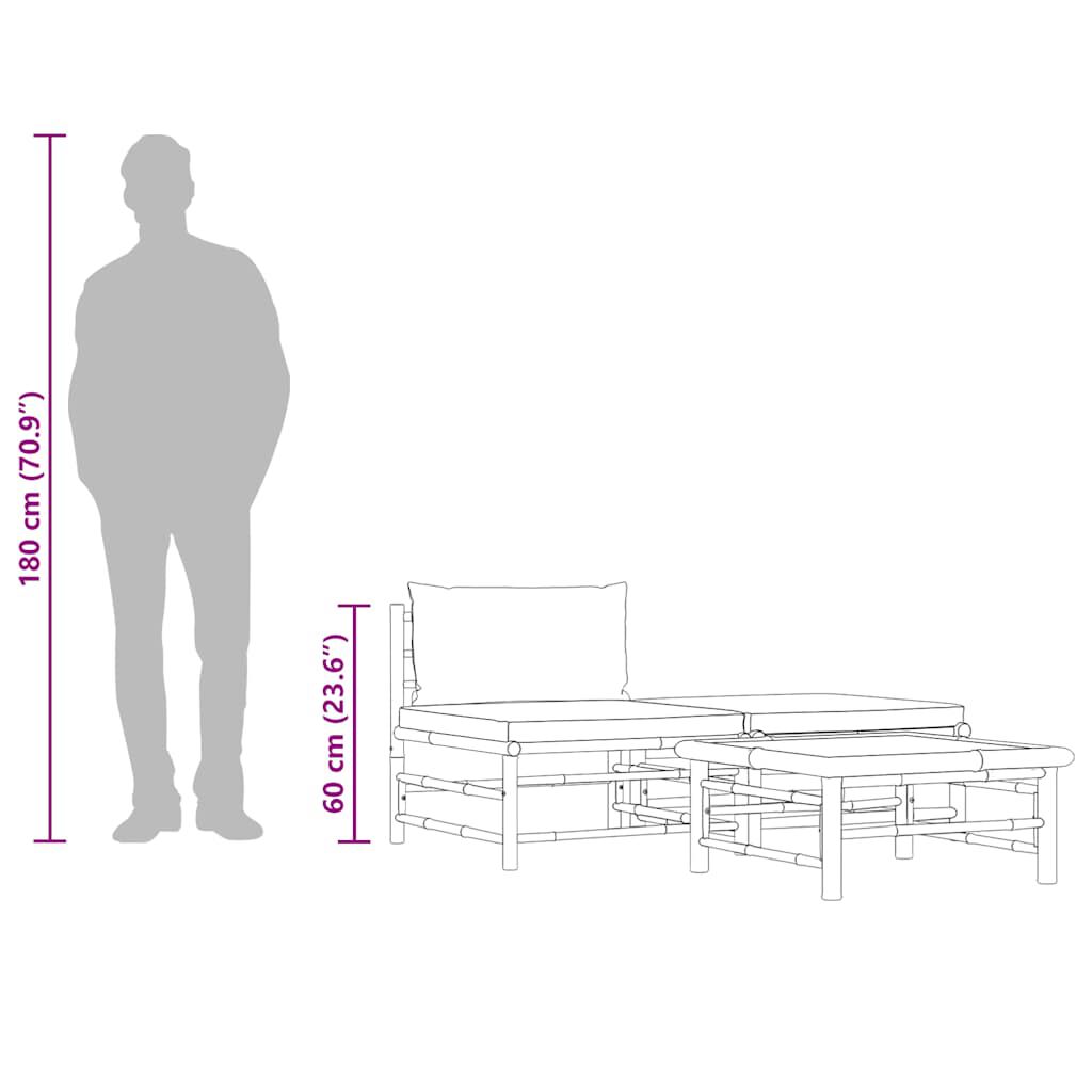 vidaXL 3 Piece Garden Lounge Set with Cream White Cushions Bamboo