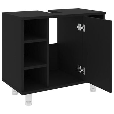 vidaXL 3 Piece Bathroom Furniture Set Black Engineered Wood, black vidaXL 3 Piece Bathroom Furniture Set Black Engineered Wood