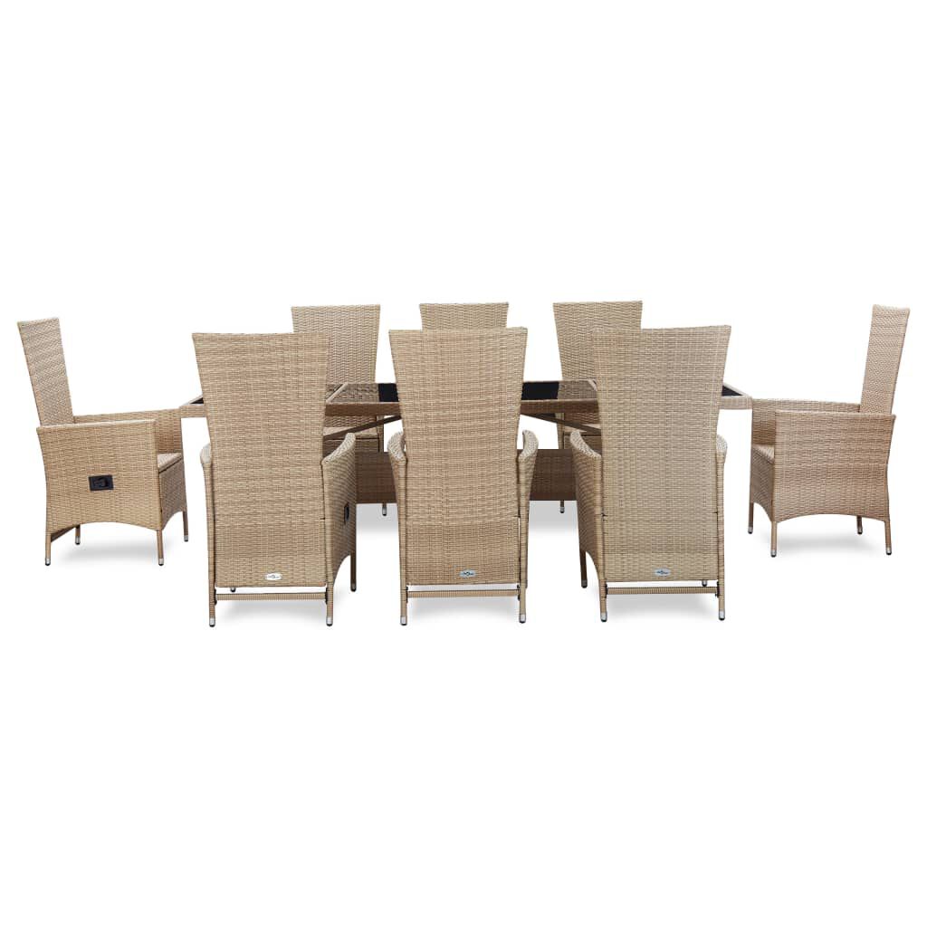 vidaXL 9 Piece Outdoor Dining Set with Cushions Poly Rattan Beige