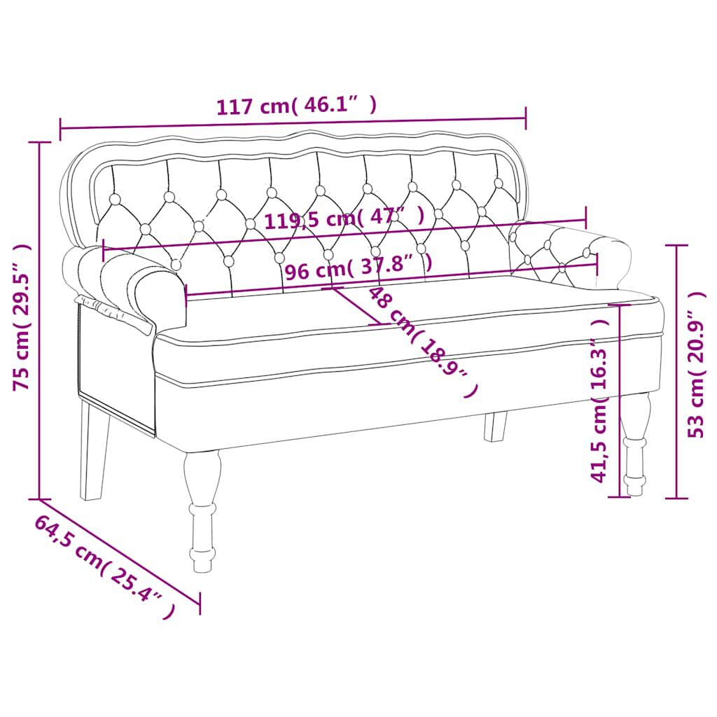 vidaXL Bench with Backrest Dark Grey 119.5x64.5x75 cm Velvet