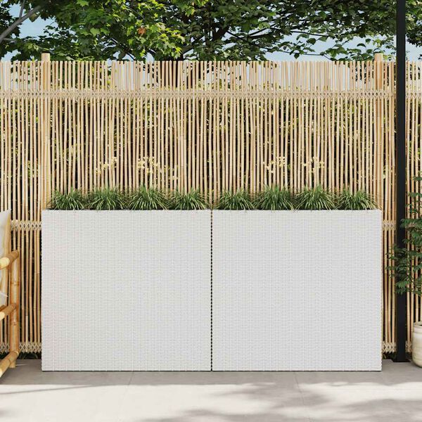 vidaXL Garden Raised Bed with 4 Pots 2 pcs Poly Rattan White(2x45427)