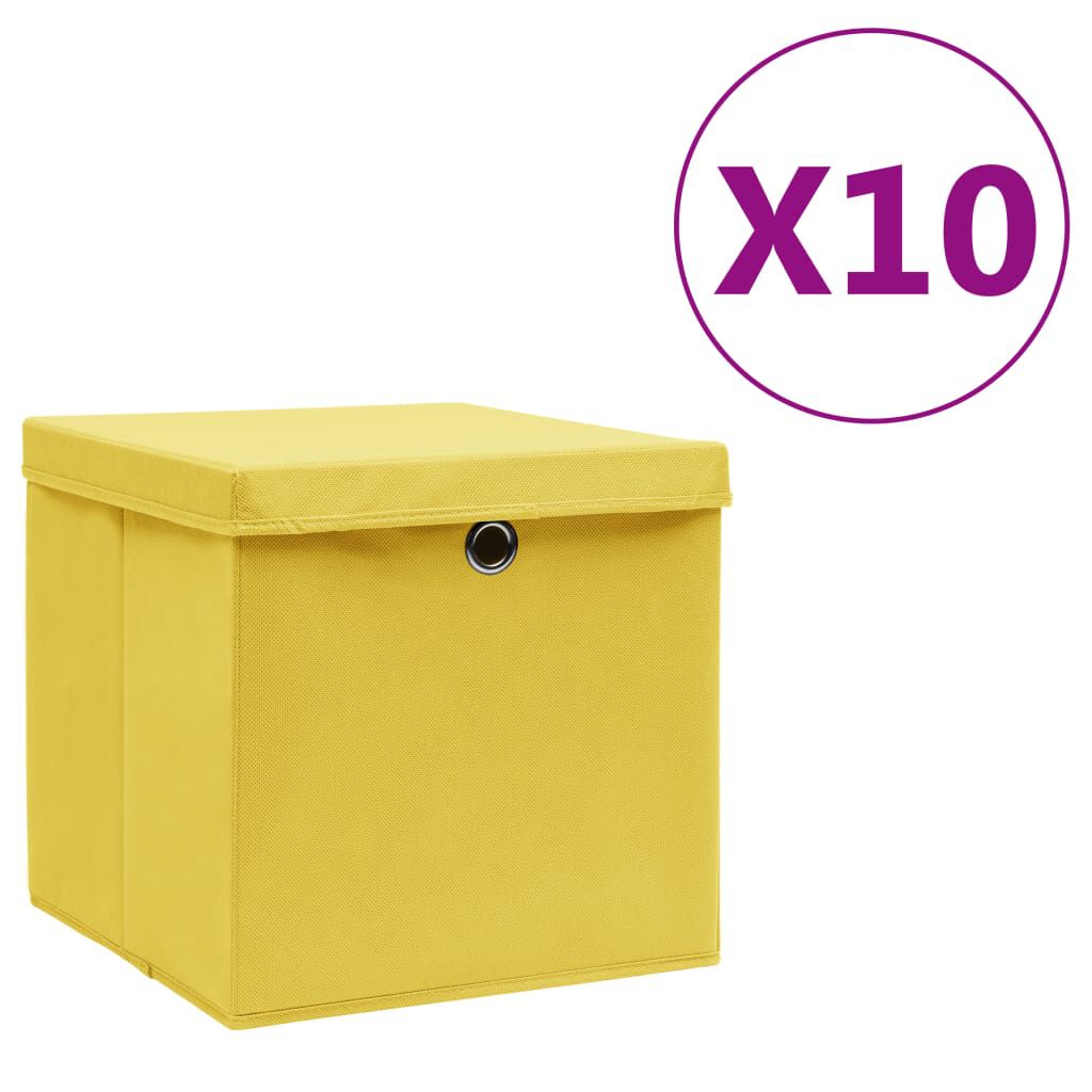 vidaXL Storage Boxes with Covers 10 pcs 28x28x28 cm Yellow