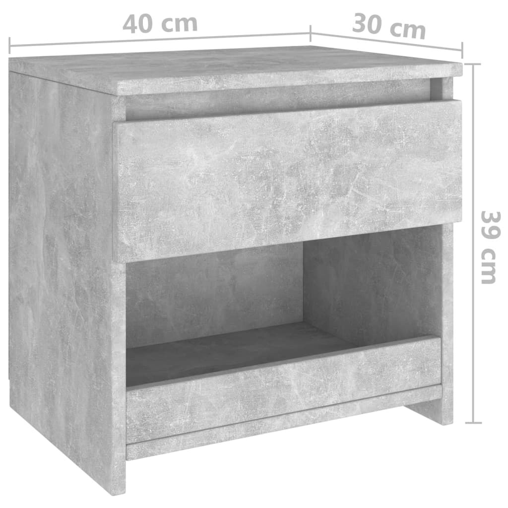 vidaXL Bedside Cabinets 2 pcs Concrete Grey 40x30x39 cm Engineered Wood