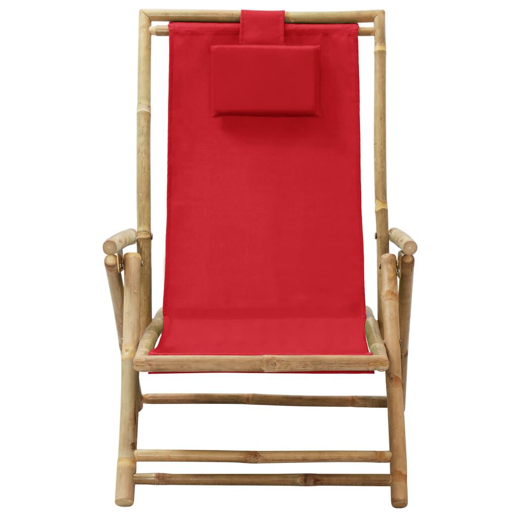 vidaXL Reclining Relaxing Chair Red Bamboo and Fabric