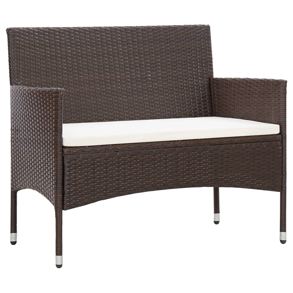 vidaXL 2 Piece Garden Lounge Set with Cushion Poly Rattan Brown