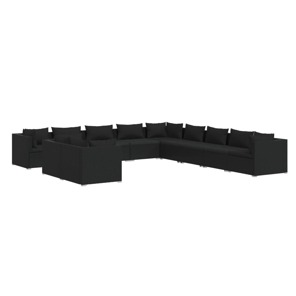 vidaXL 11 Piece Garden Lounge Set with Cushions Black Poly Rattan