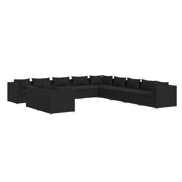 vidaXL 11 Piece Garden Lounge Set with Cushions Black Poly Rattan