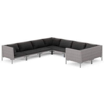 vidaXL 8 Piece Garden Lounge Set with Cushions Poly Rattan Dark Grey,  vidaXL 8 Piece Garden Lounge Set with Cushions Poly Rattan Dark Grey
