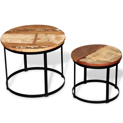 vidaXL Two Piece Coffee Table Set Solid Reclaimed Wood Round 40cm/50cm, multicolour vidaXL Two Piece Coffee Table Set Solid Reclaimed Wood Round 40cm/50cm