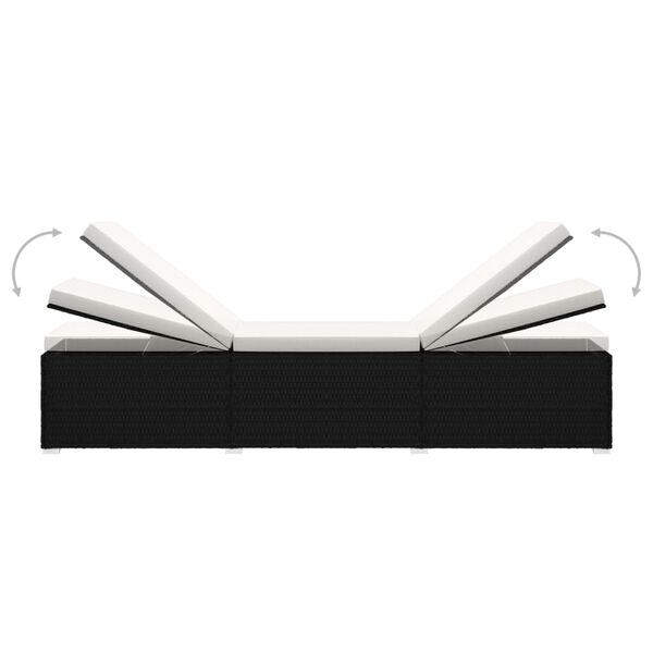 vidaXL Sun Lounger with Cushion and Tea Table Poly Rattan Cream White