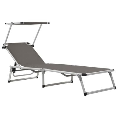 vidaXL Folding Sun Lounger with Roof Aluminium and Textilene Grey, grey vidaXL Folding Sun Lounger with Roof Aluminium and Textilene Grey