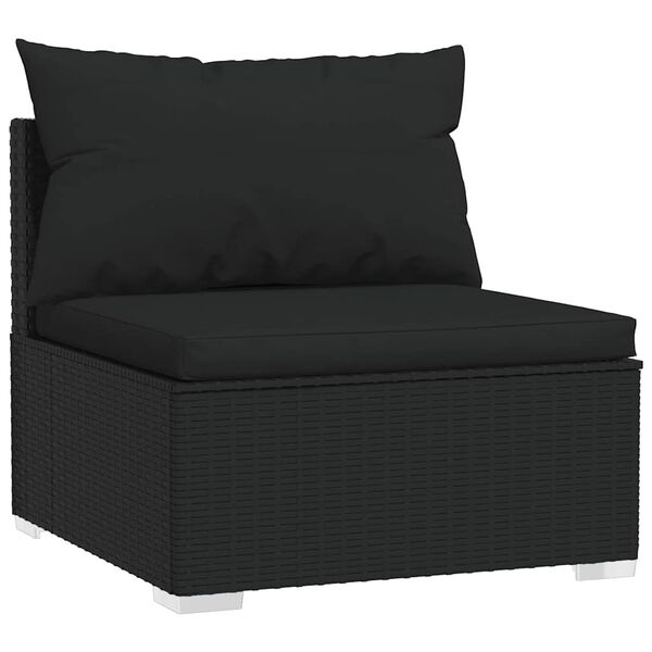 vidaXL 4 Piece Garden Lounge Set with Cushions Black Poly Rattan