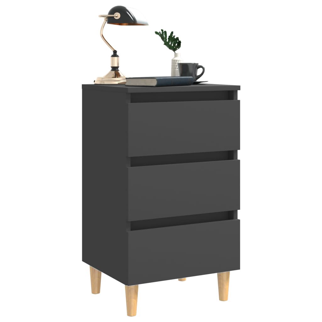 vidaXL Bed Cabinets with Solid Wood Legs 2 pcs Grey 40x35x69 cm