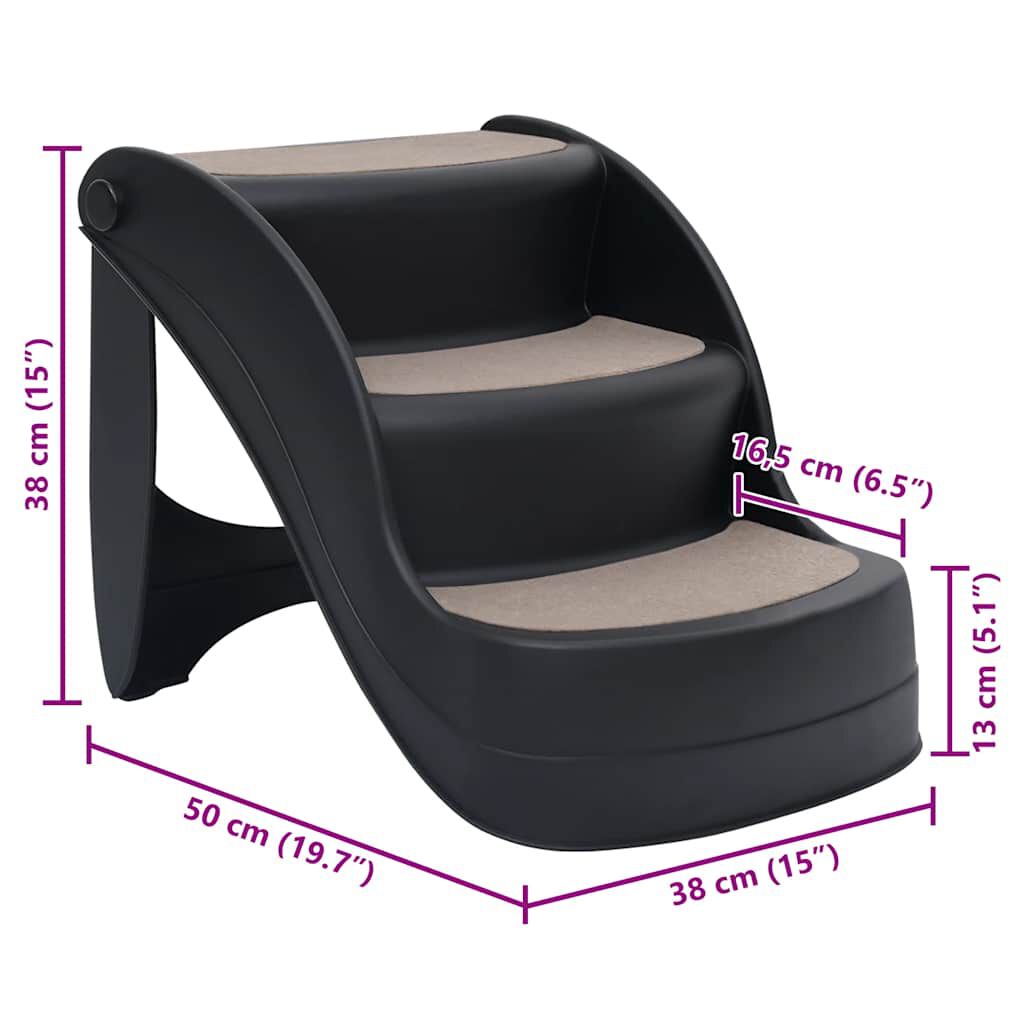 vidaXL Folding 3-Step Dog Stairs Black