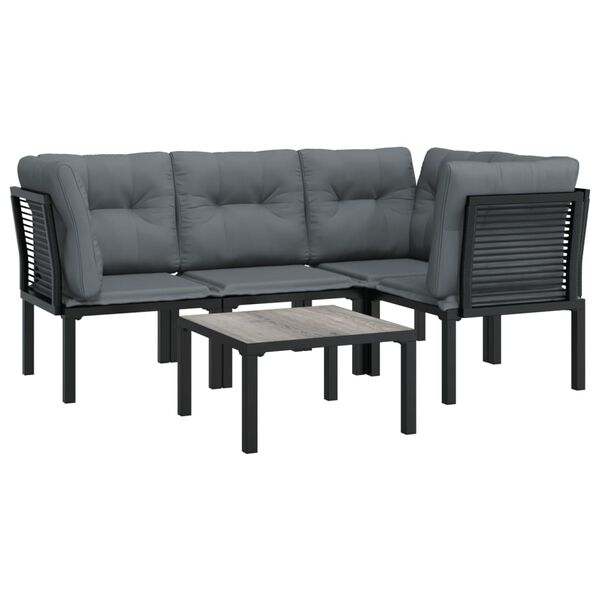 vidaXL 5 Piece Garden Lounge Set Black and Grey Poly Rattan
