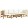 vidaXL 4 Piece Garden Lounge Set with Cream White Cushions Bamboo