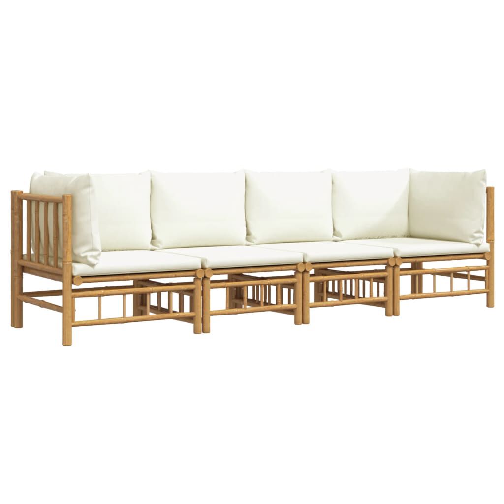 vidaXL 4 Piece Garden Lounge Set with Cream White Cushions Bamboo
