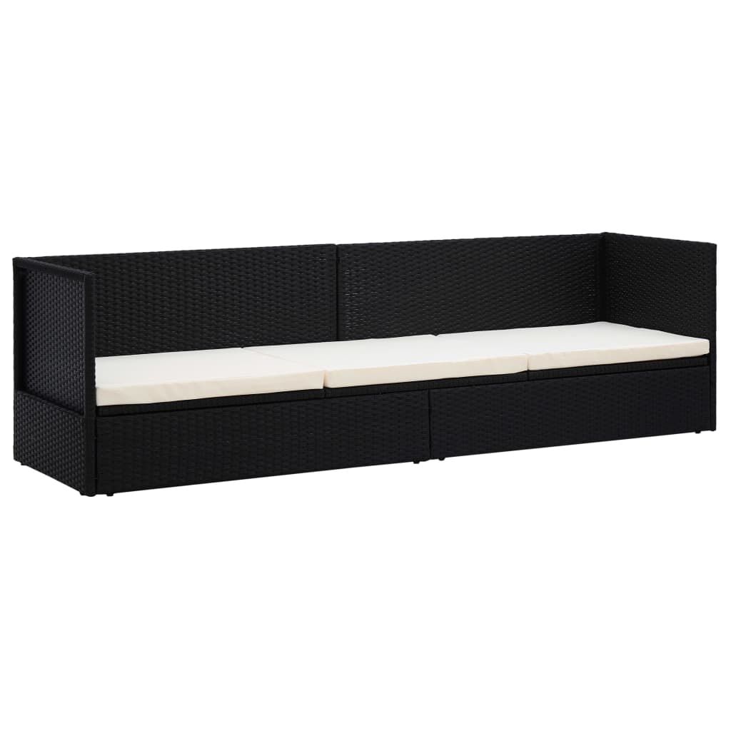 vidaXL Garden Bed with Cushion & Pillows Poly Rattan Black