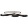 vidaXL 8 Piece Garden Lounge Set with Cushions Poly Rattan Black