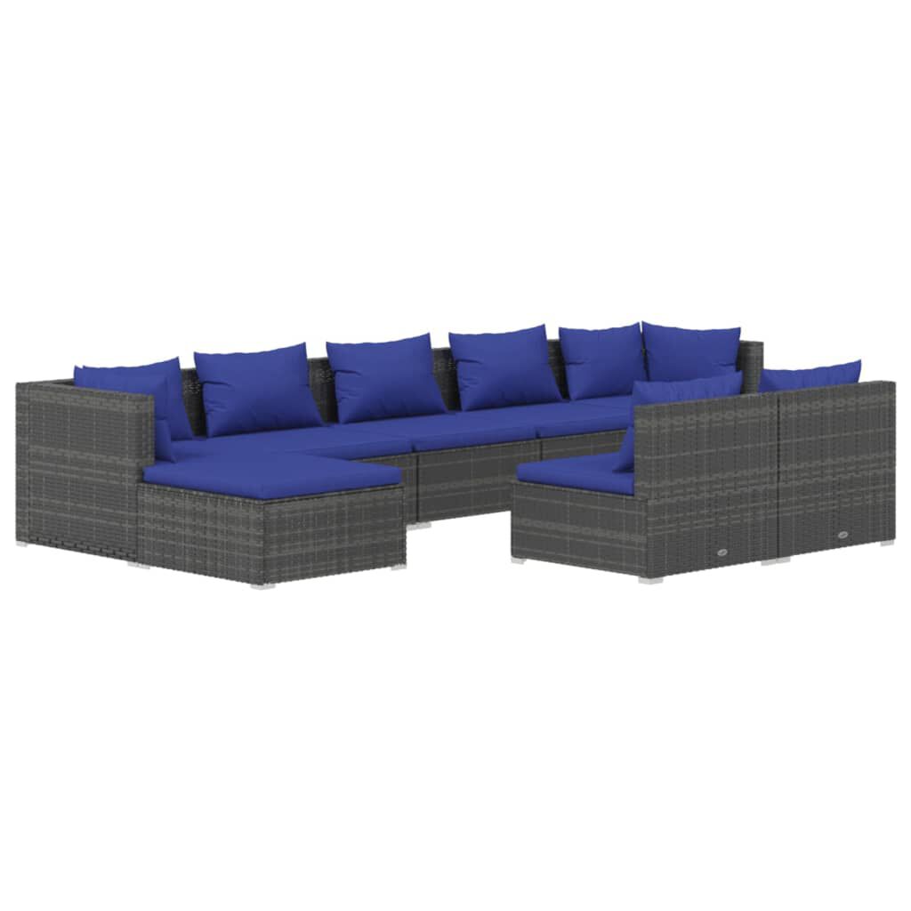 vidaXL 9 Piece Garden Lounge Set with Cushions Grey Poly Rattan