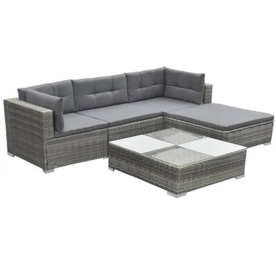 vidaXL 5 Piece Garden Lounge Set with Cushions Poly Rattan Grey, grey vidaXL 5 Piece Garden Lounge Set with Cushions Poly Rattan Grey