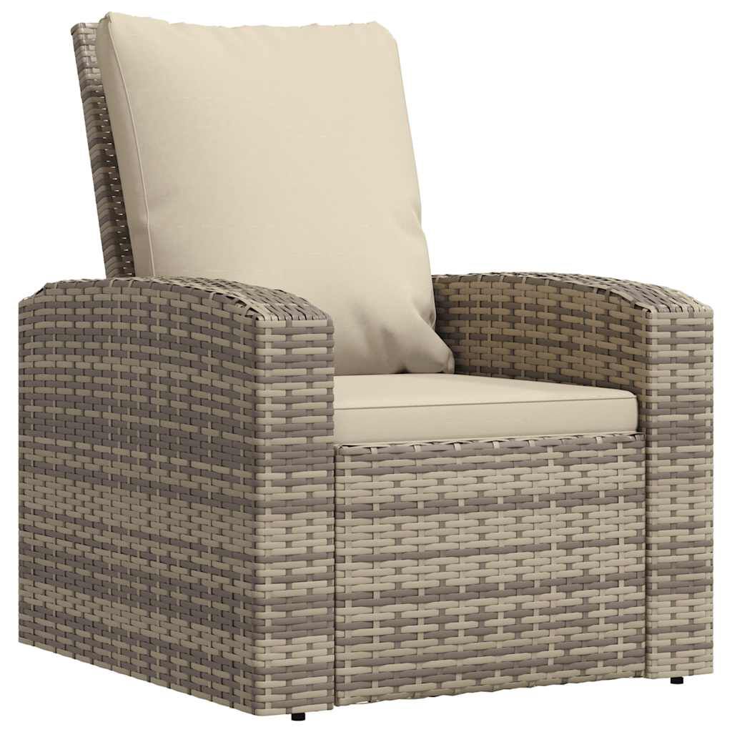 vidaXL Garden Reclining Chair with Cushions Light Brown Poly Rattan