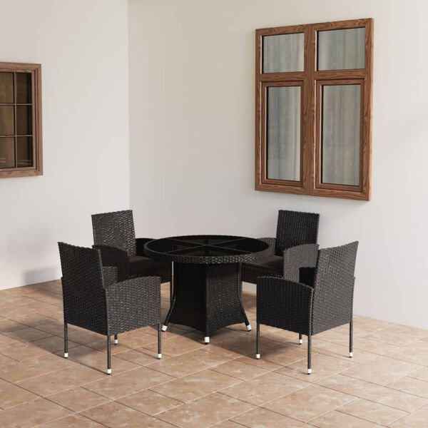 vidaXL 5 Piece Garden Dining Set Poly Rattan Black