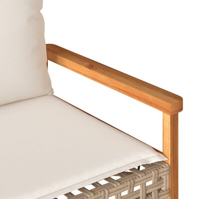 vidaXL Garden Bench with Cushion Mix Beige Poly Rattan Acacia Wood