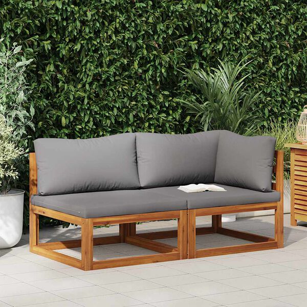 vidaXL 2 Piece Sofa Set with Dark Grey Cushions Solid Acacia Wood