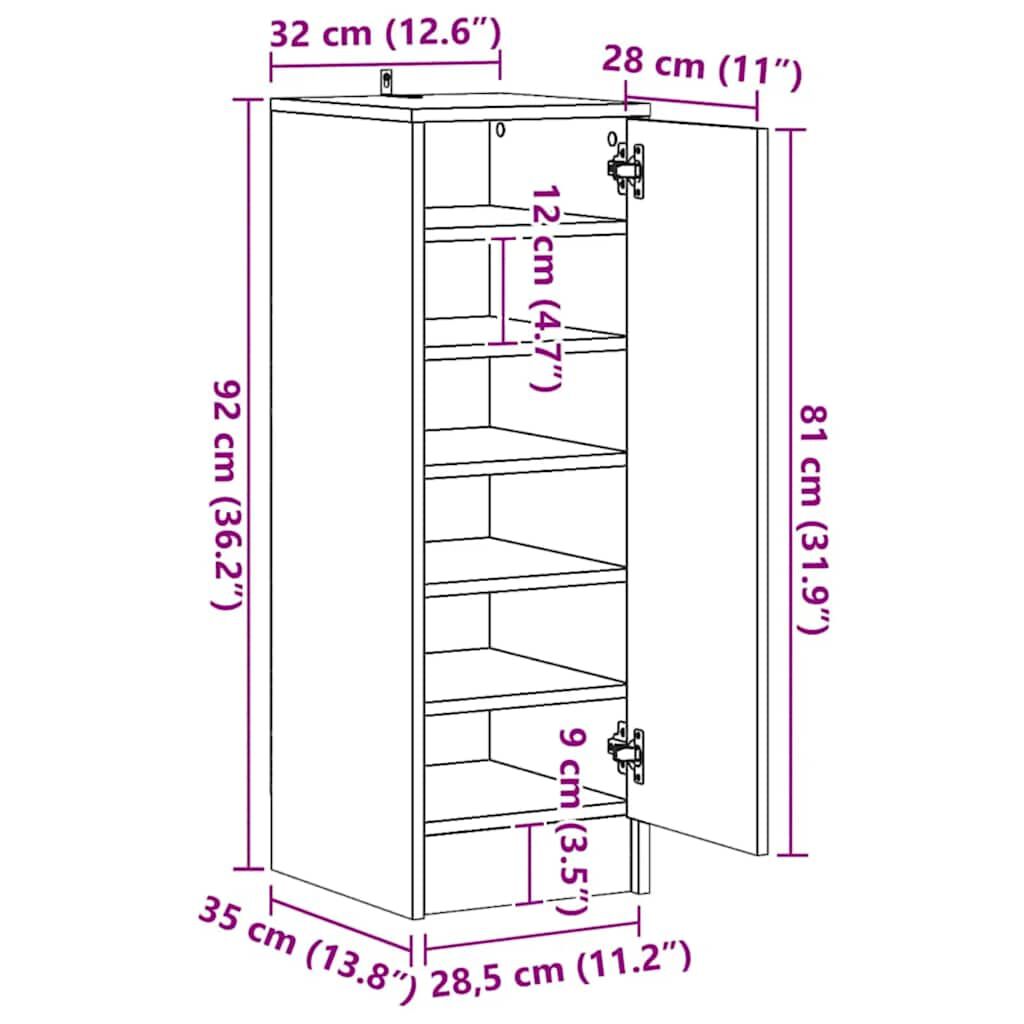 vidaXL Shoe Cabinet Black 32x35x92 cm Engineered Wood