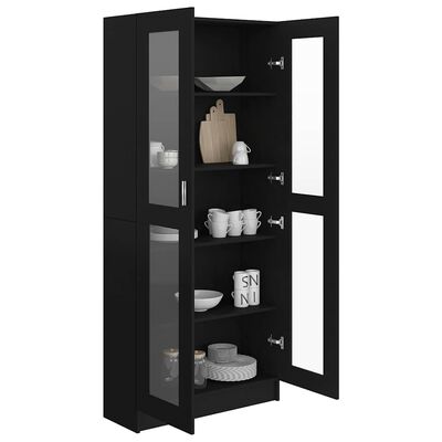 vidaXL Vitrine Cabinet Black 82.5x30.5x185 cm Engineered Wood, black vidaXL Vitrine Cabinet Black 82.5x30.5x185 cm Engineered Wood