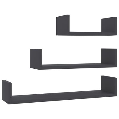 vidaXL Wall Display Shelf 3 pcs Grey Engineered Wood, grey vidaXL Wall Display Shelf 3 pcs Grey Engineered Wood