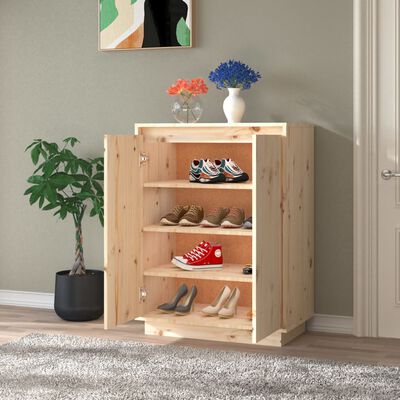 vidaXL Shoe Cabinet 60x35x80 cm Solid Wood Pine, natural vidaXL Shoe Cabinet 60x35x80 cm Solid Wood Pine