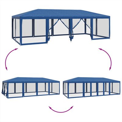 vidaXL Party Tent with 12 Mesh Sidewalls Blue 8x4 m HDPE