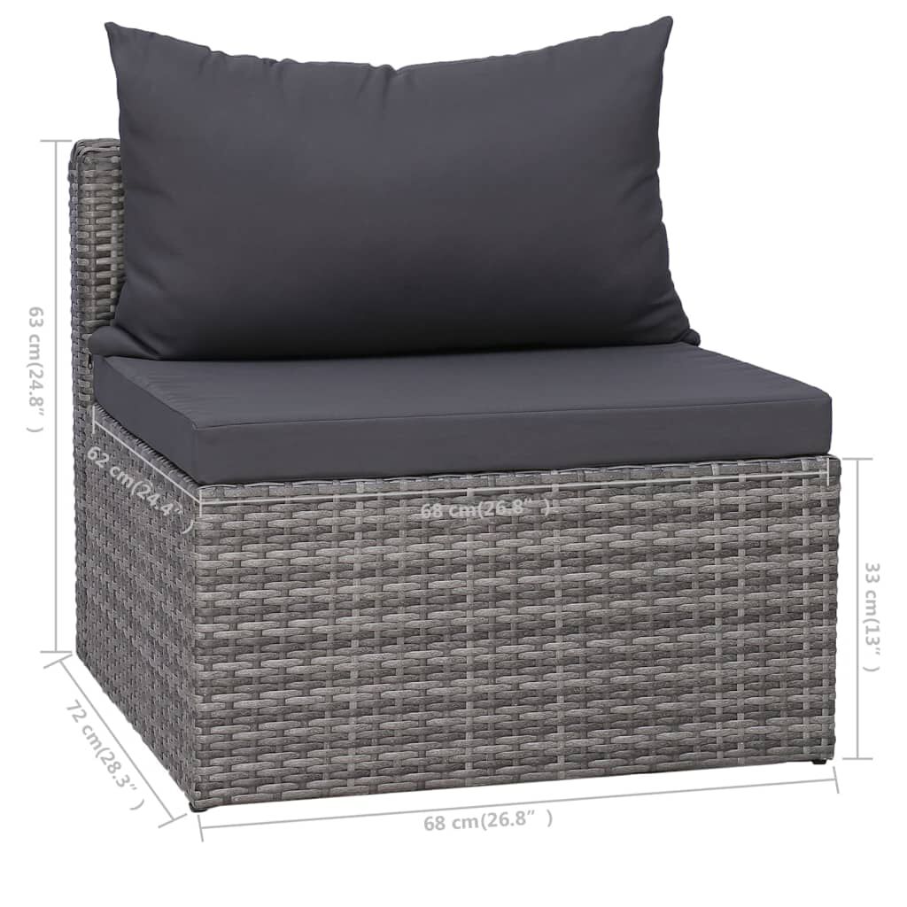 vidaXL 6 Piece Garden Sofa Set with Cushions & Pillows Poly Rattan Grey