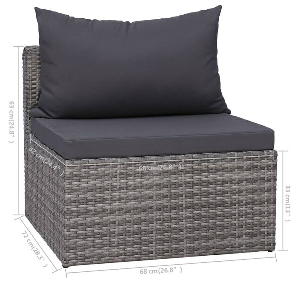 vidaXL 6 Piece Garden Sofa Set with Cushions & Pillows Poly Rattan Grey