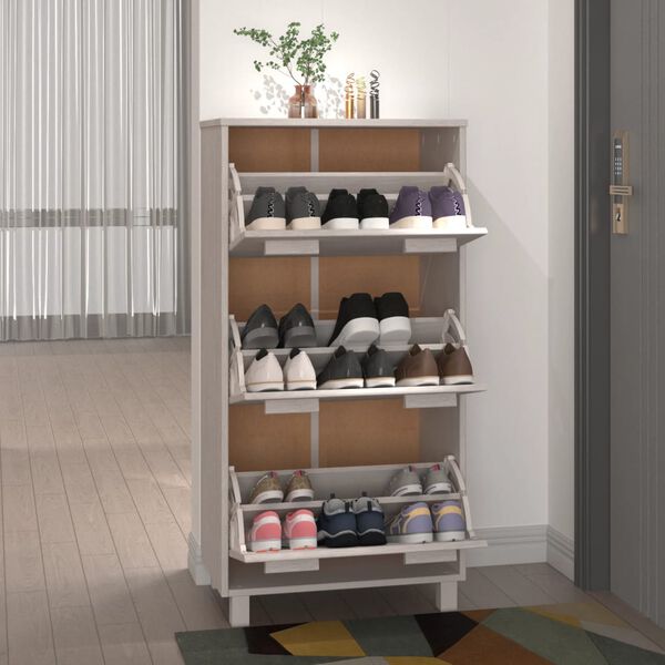 vidaXL Shoe Cabinet HAMAR White 59.5x35x117 cm Solid Wood Pine