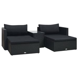 vidaXL 5 Piece Garden Lounge Set with Cushions Poly Rattan Black