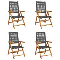 vidaXL Reclining Garden Chairs 4 pcs Black Poly Rattan and Solid Wood, black vidaXL Reclining Garden Chairs 4 pcs Black Poly Rattan and Solid Wood