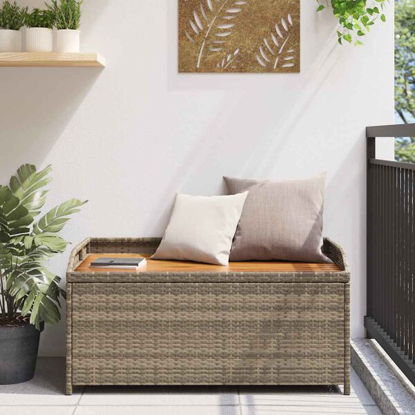 vidaXL Storage Bench Grey 100x50x52 cm Poly Rattan and Acacia Wood