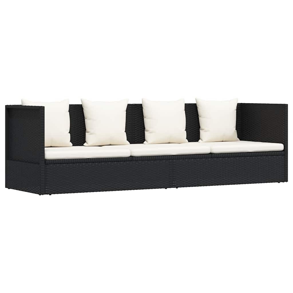 vidaXL Garden Bed with Cushion & Pillows Poly Rattan Black